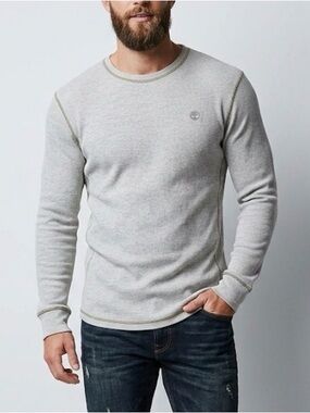 Timberland Men's Long Sleeve Thermal Crewneck Waffle Knit Shirt Beige Size XL